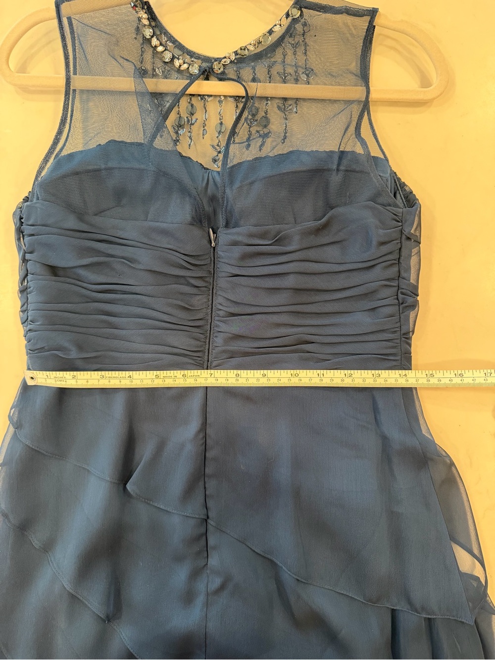 Adrianna Papell Navy Beaded Illusion Evening Gown - Picture 9 of 9
